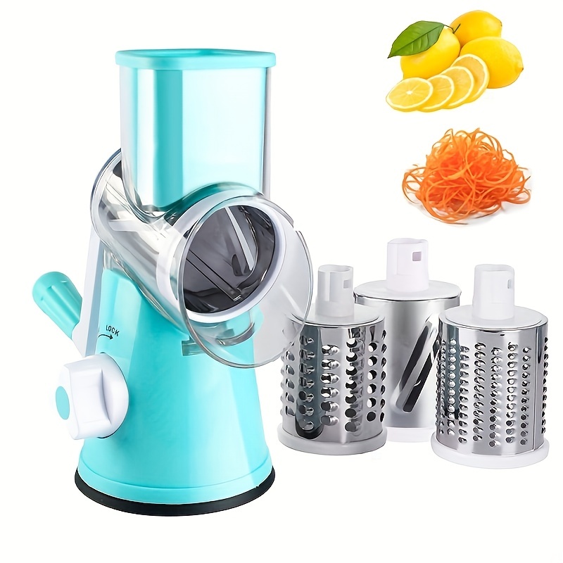 ROTARY CHEESE GRATER (BLUE) 3 In 1 Multi Purpose Kitchen Manual Food  Vegetable Grater Slicer Potato Cheese Grater With Handle Rotary Tabletop  Drum