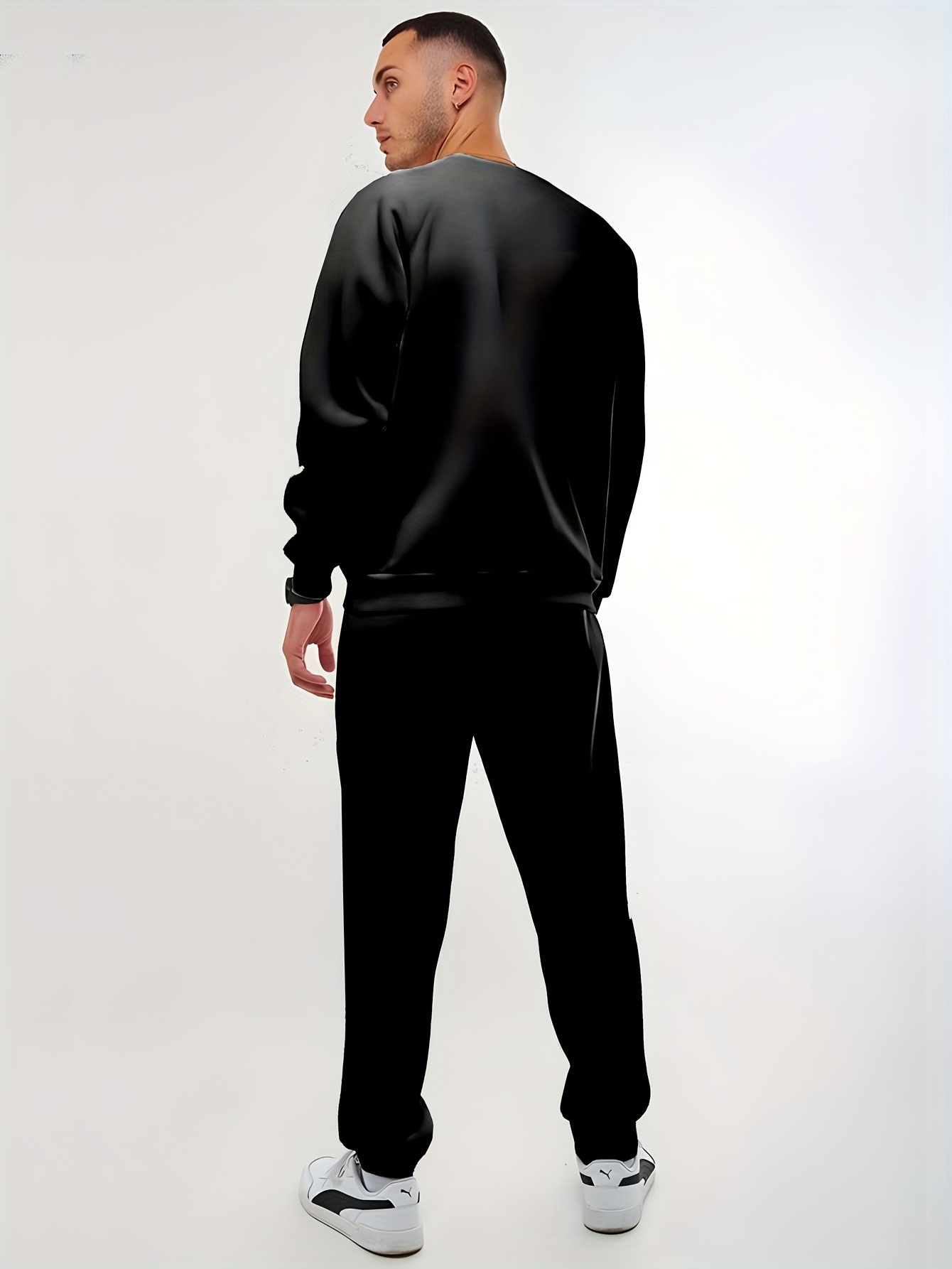 Plus Size Men's Band Collar Sweatshirt Sweatpants Set - Temu