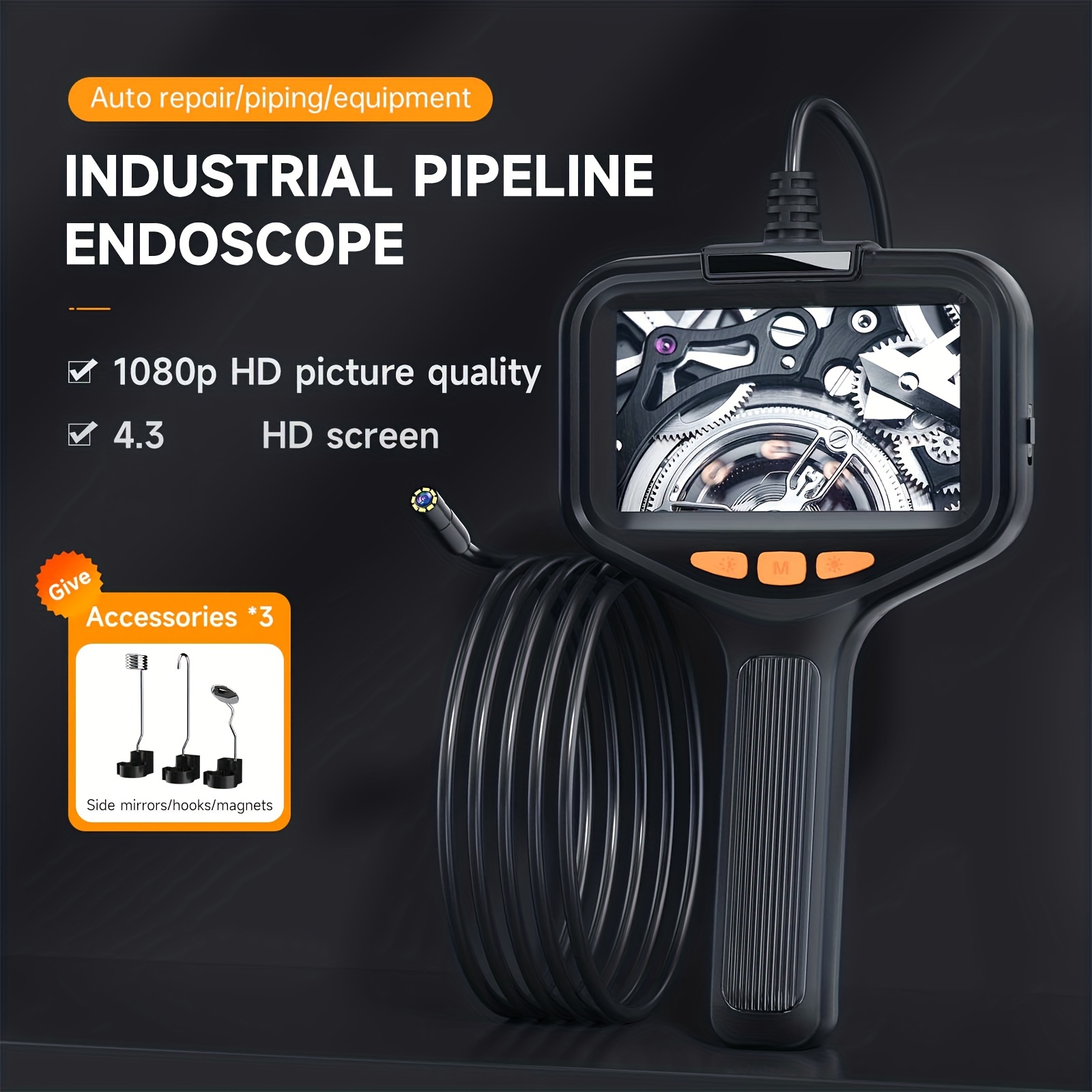 Caméra endoscopique 3 en 1 à double objectif, 8mm, 1080p, étanche