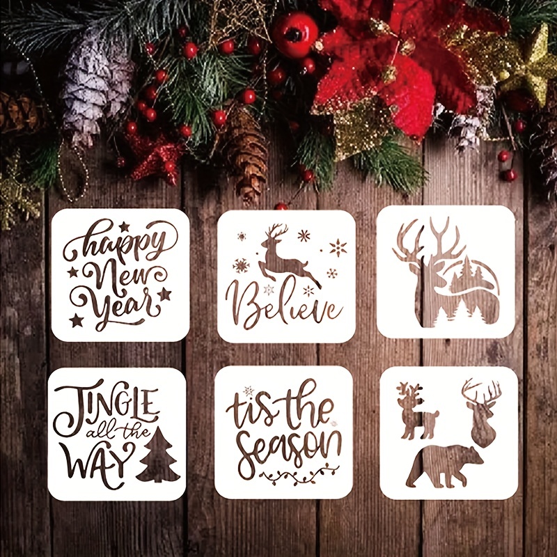 Christmas Stencils for Painting on Wood Large Xmas Merry Christmas Stencil  Reusable for Paint Crafts Wall Porch Sign Glass Fabric Door (12 Christmas