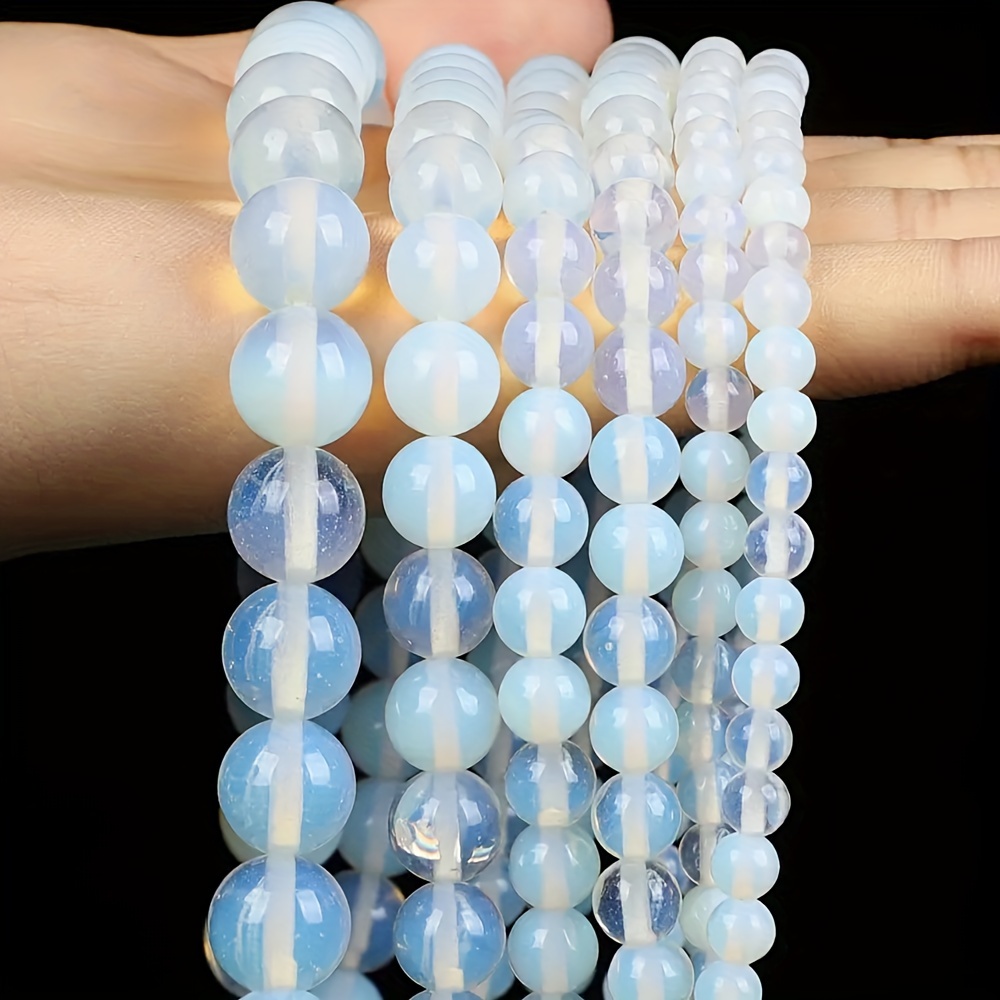 

4-12mm 30-91pcs Natural Smooth White Opal Stone Round Loose Spacer Beads For Jewelry Making Diy Special Bracelets Necklace 15" Handmade Craft Supplies