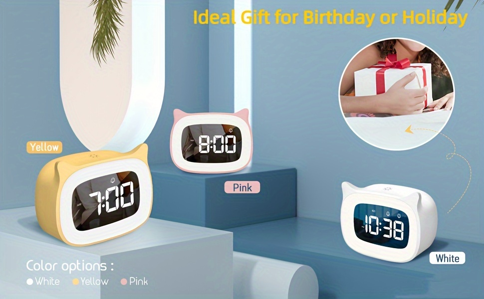 HUA5D Reveil Numerique Enfant Veilleuse Chat Cadeau d'anniversaire Ado  Garcon Fille,Reveil Digital Wake Up Light avec LED 7 Couleurs Changer La  Date