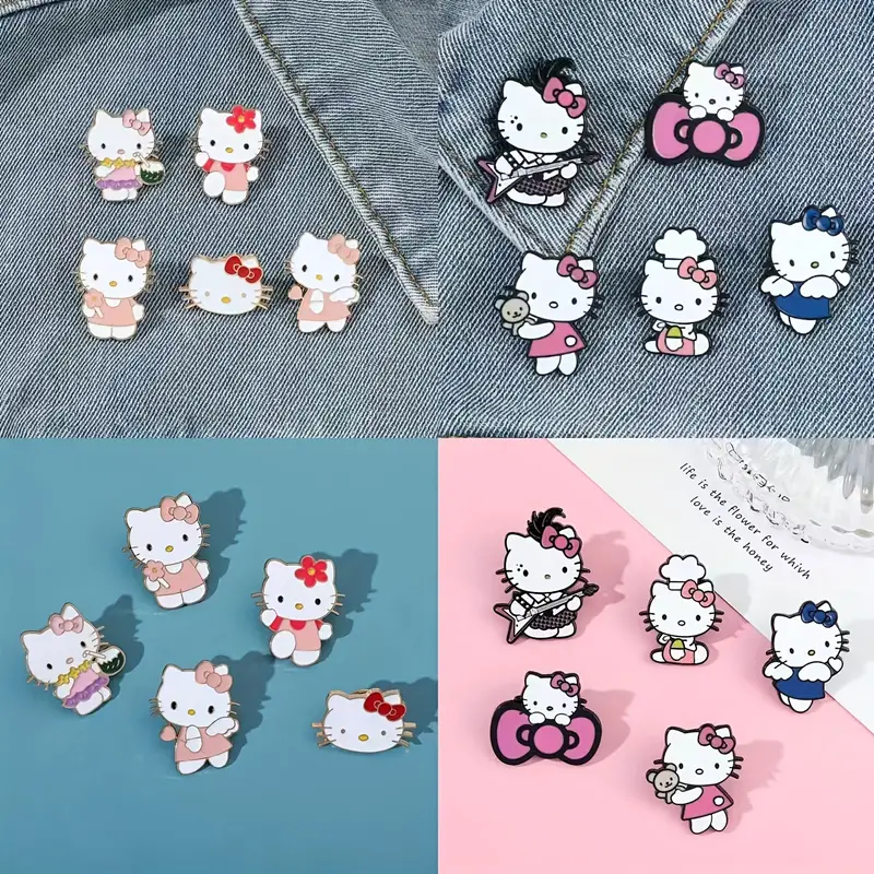 5PCS Sanrio Series Brooches Cute Hello Kitty Enamel Pins Backpack Clothing  Decorative Accessories