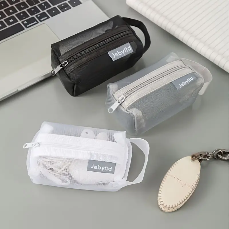 1pc girls simple nylon square mesh coin purse large capacity key bag transparent storage bag 4