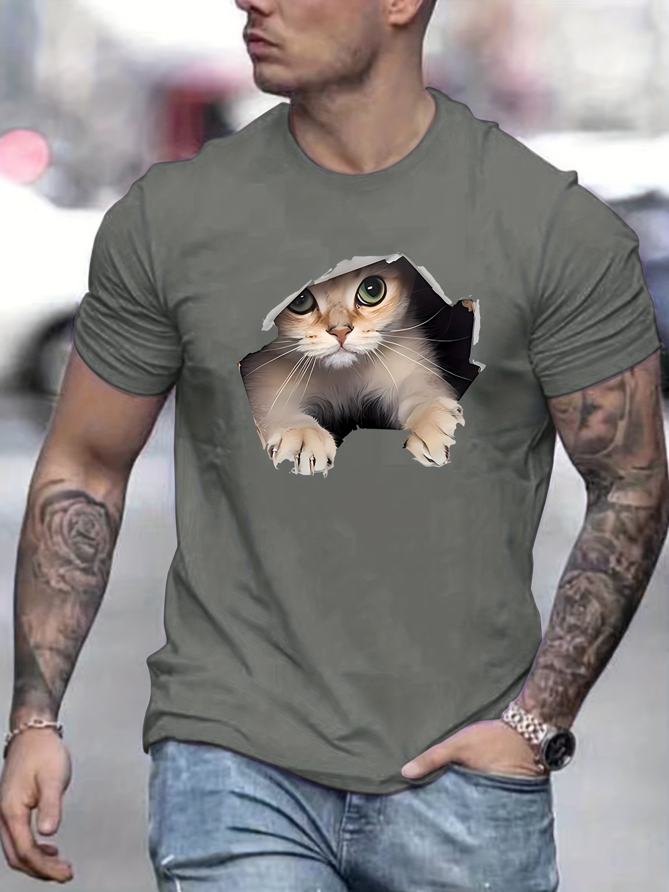 Funny Bad Cat Graphic Print Men's Creative Top, Casual Short Sleeve Crew  Neck T-shirt, Men's Tee For Summer Outdoor - Temu Mexico, bad cat 