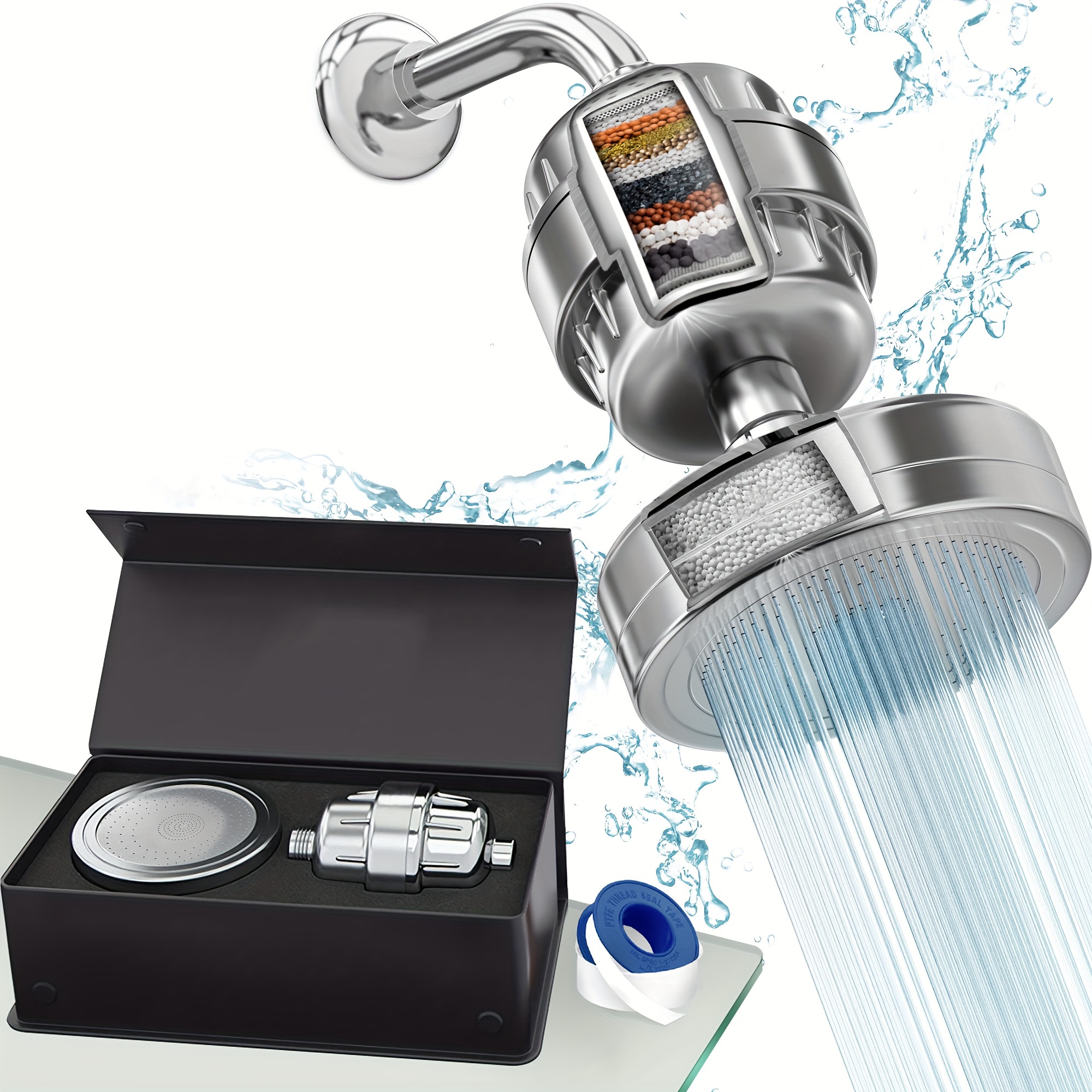 Cabezal de ducha filtrado, cabezal de ducha de alta presión de 3 modos con  cartucho de filtro de ducha de agua dura de 15 etapas para eliminar el