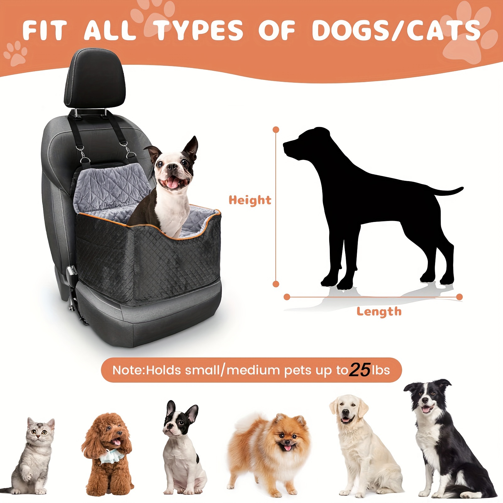 Dog Car Seat - Memory Foam Dog Booster Seat for Small Dogs Up to  25lbs-Elevated Pet Car Seat with Storage Pockets and Dog Seat Belt-Soft Pet  Travel