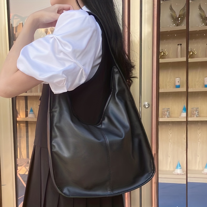 BLACK Oversize Shoulder Bag LEATHER HOBO Bag Everyday 