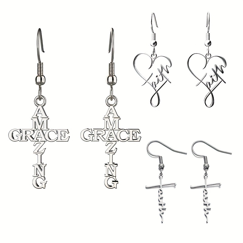 

Stainless Steel Cross Heart Design Creative Elegant Dangle Earrings Silver Plated Jewelry Female Trendy Gift