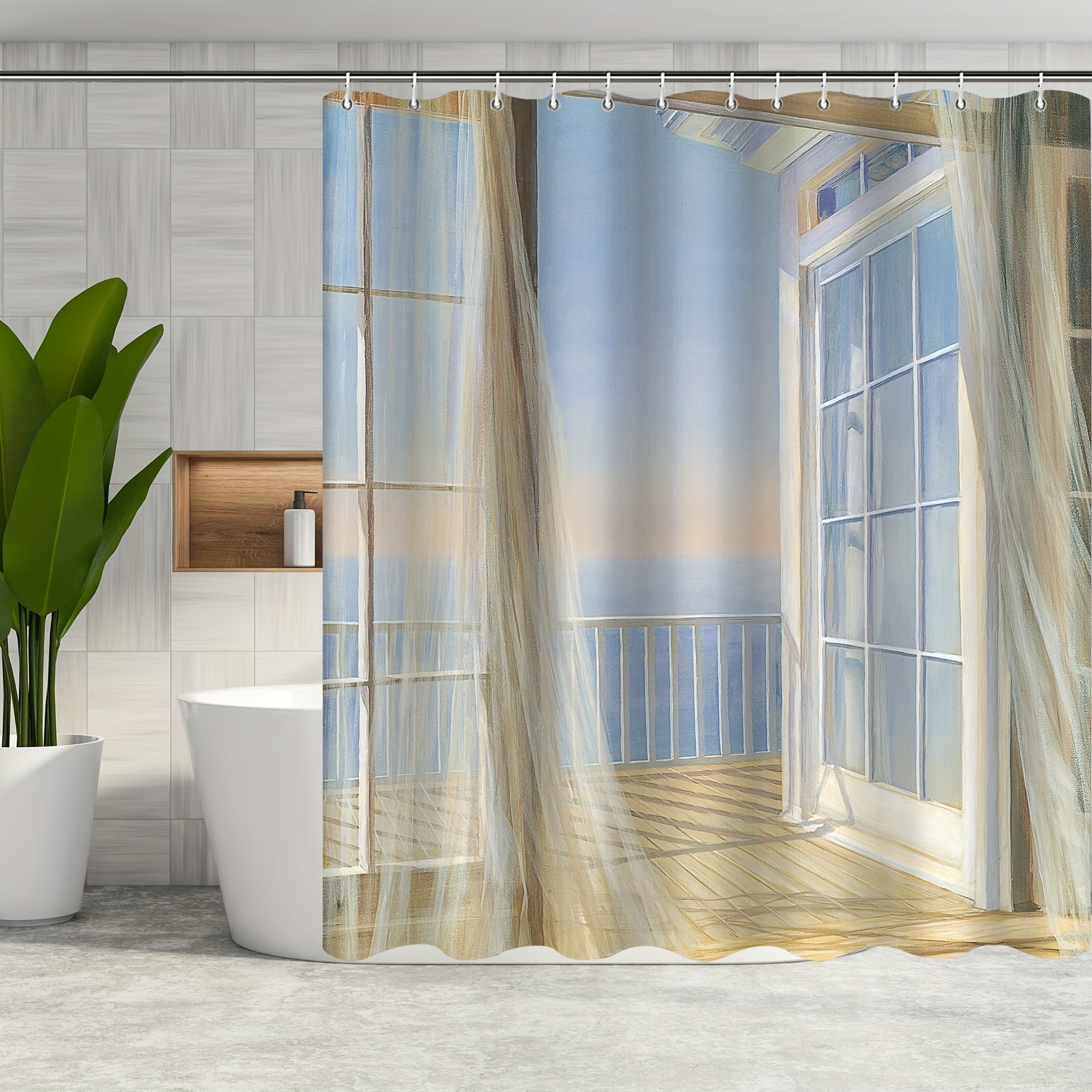 Blue Sky Shower Curtain 12 Hooks White Cloud Decorative - Temu