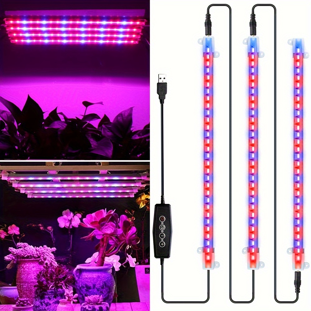

1pc, 1 Usb With 2/3 Bars Led Grow Light Strips Red+blue Full Spectrum Sunlight Dimmable Plant Growing Lamp With Timer For Indoor Plants Seedlings Flowering Fruiting Veg