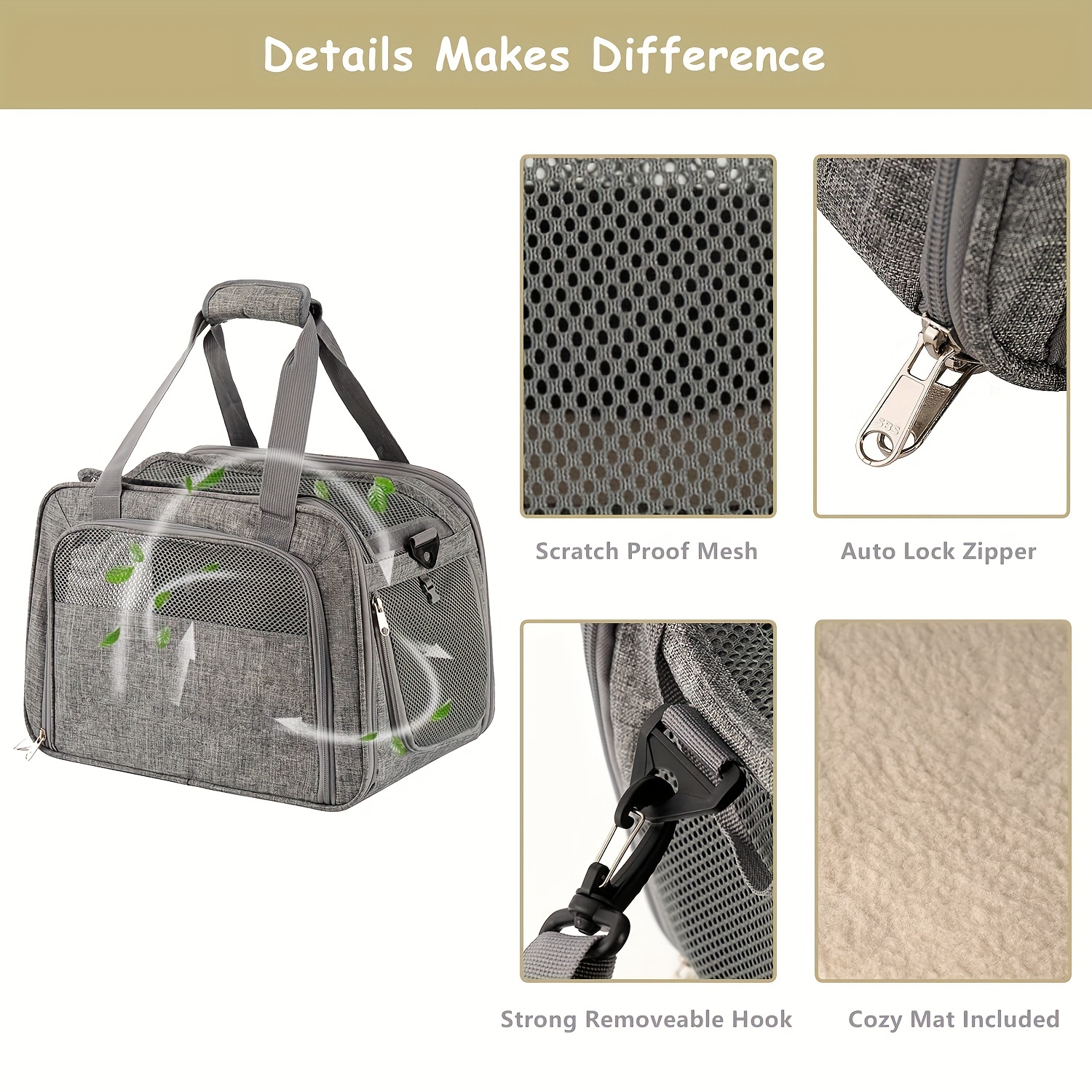 Cat and Dog Carriers Bag Airline Approved Self-Lock Zipper Opening