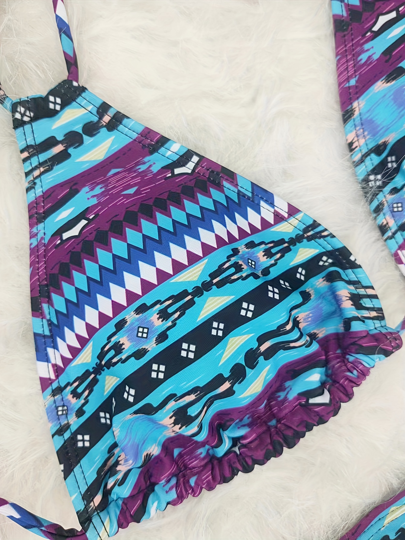 Random Print Triangle Bikini Sets Halter Neck Tie Back Tie - Temu