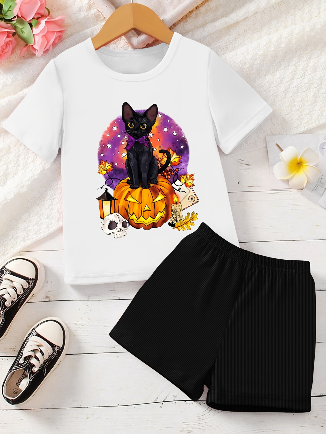 SHEIN Slayr 2pcs/set Sweatshirt And Pants With Kitten Printing Pattern