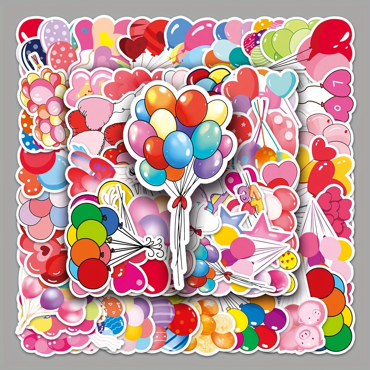 Balloons Stickers for Kids 50 Pcs Print Hot Air Balloon Shaped Valentines Gifts Stickers Decals for Decoration Laptops,Guitar,Motorcycle,Skateboard