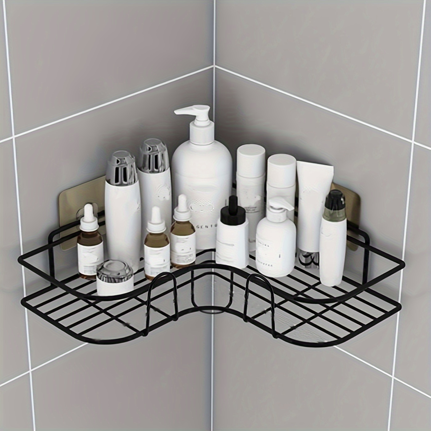 Liesun 2 unidades de estantería de ducha sin taladrar con 2 ganchos,  estante de ducha para baño, espacio de aluminio, acabado mate, estante de  baño (negro, rectangular) : : Hogar y cocina