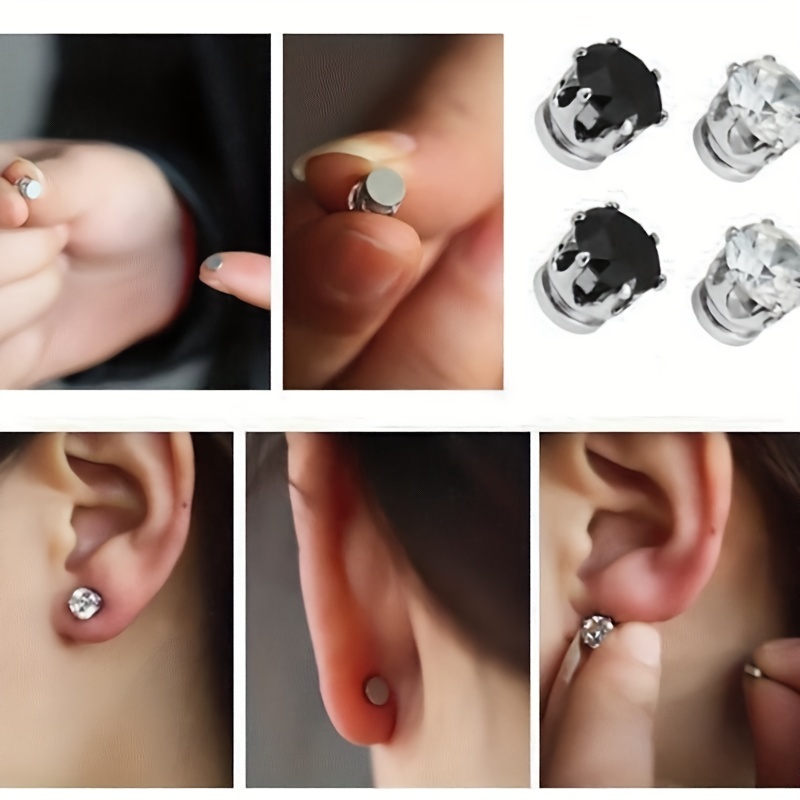 Zircon Non Pierced Ears Earrings Magnetic Earring Studs - Temu