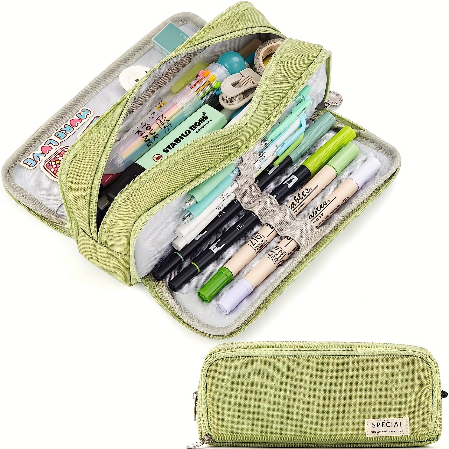 Large Capacity Pencil Case School Multifunction Pen Case Pencil Cases Bags  Pencils Pouch Students-Green