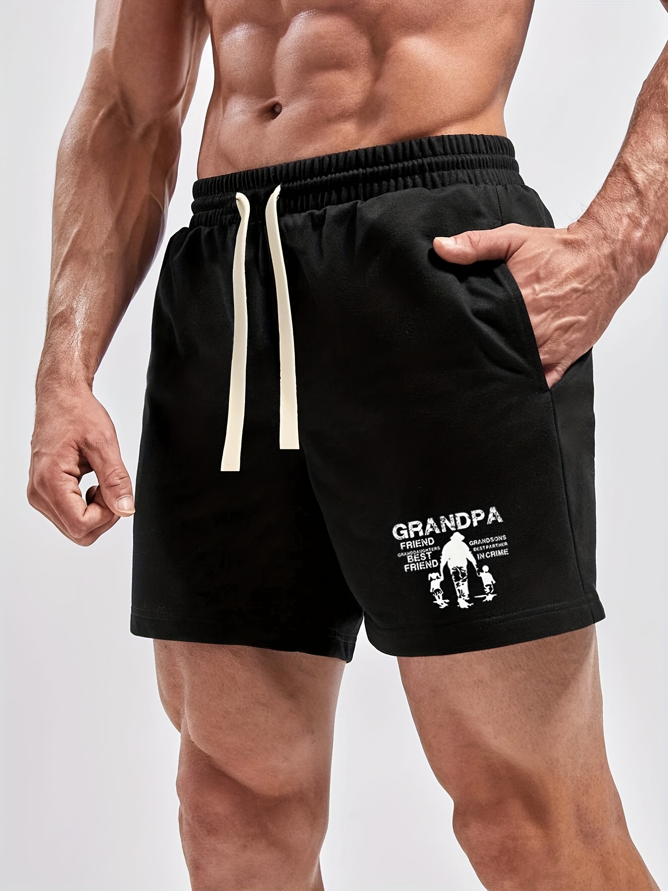 grandpa'' Print Men's Comfy Casual Drawstring Shorts - Temu