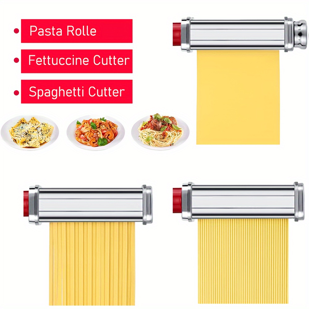 Pasta Maker Attachment Set for All KitchenAid Stand Mixer Included Pasta  Sheet Roller, Spaghetti Cutter and Fettuccine Cutter, Stainless Steel Pasta
