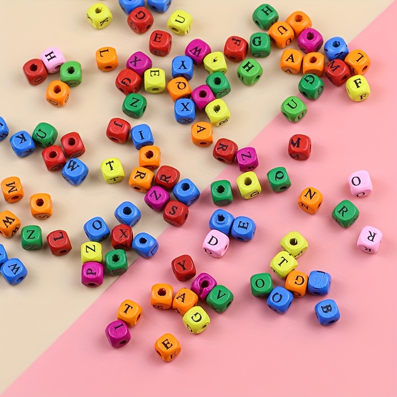 Squares Colorful Letters Beads With Hole Log Color Wood - Temu