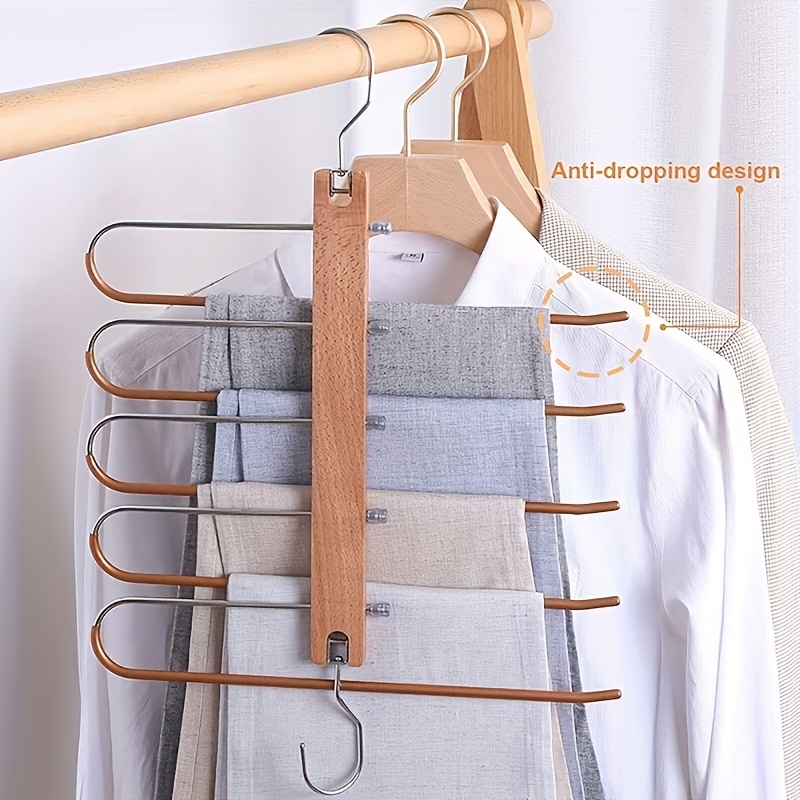 5 in 1 Folding Pants Hanger Solid Wood And Metal Pants Clip