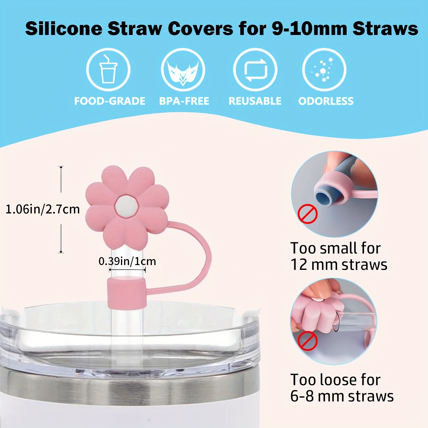 2pcs Straw Tip Cover And 1pc Initial Letter Charm Set For Stanley Cup,  Flower Silicone Straw Protector For 10mm Straw, Tumblers Accessories (2pcs  Flowers+m Charm, No Cup)