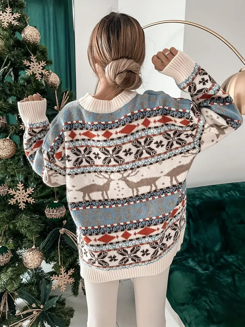Christmas Crew Neck Pullover Sweater Cute Long Sleeve - Temu