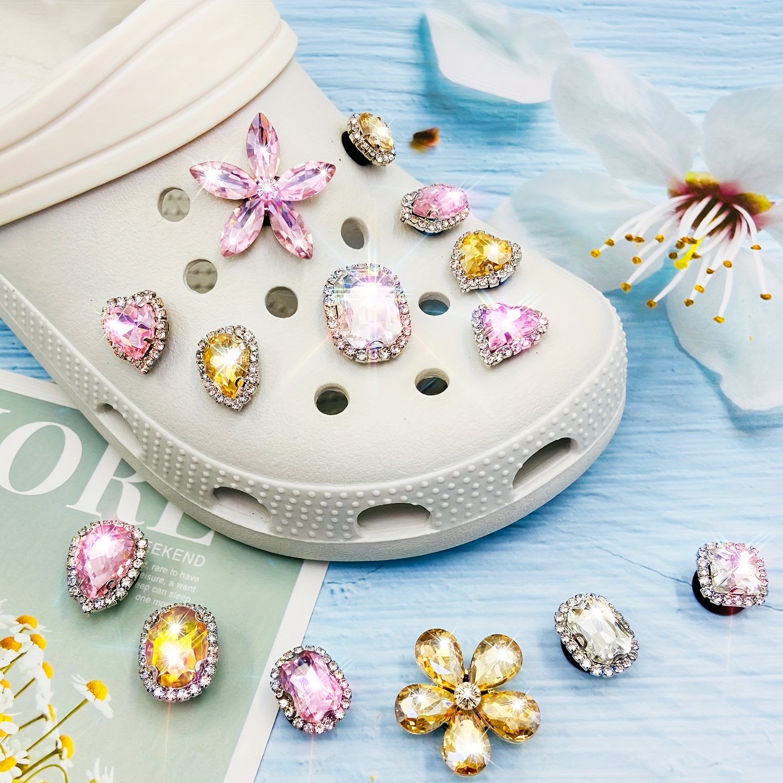 Bling Shoe Charms Women and girls - Fashion Luxury Designer Shoe Charms Pack with Buttons and Chains, Trendy Jewels Accessories, Party, Birthday