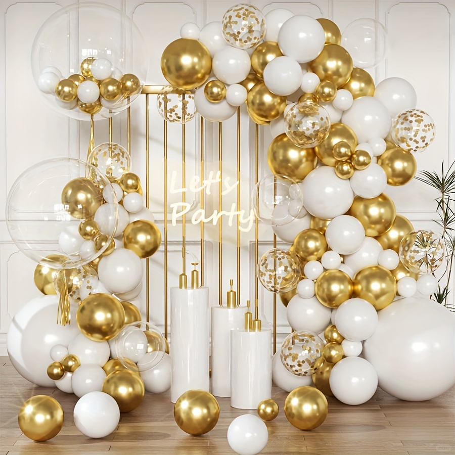 RUBFAC Juego de 137 globos negros dorados y plateados para fiesta de Año  Nuevo, guirnalda de globos de fiesta de Año Nuevo, globos metálicos dorados