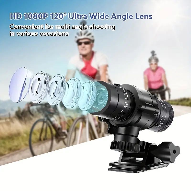 Caméra de casque de moto avec support de poignée - Mini caméra d'action  1080p - Grand angle de 120 ° avec étanche - Pour guidon de voiture,  montagne, nature sauvage, enregistreur en