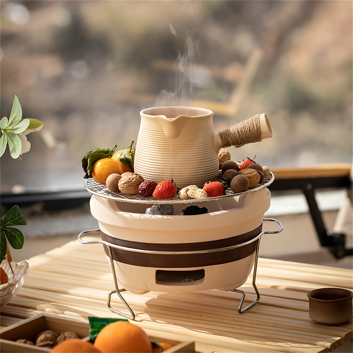 Estufa de fuego portátil para fogata de mesa Mini estufa de hoguera de mesa  Pozo de fuego sin humo Estufa de pellets Estufa de leña