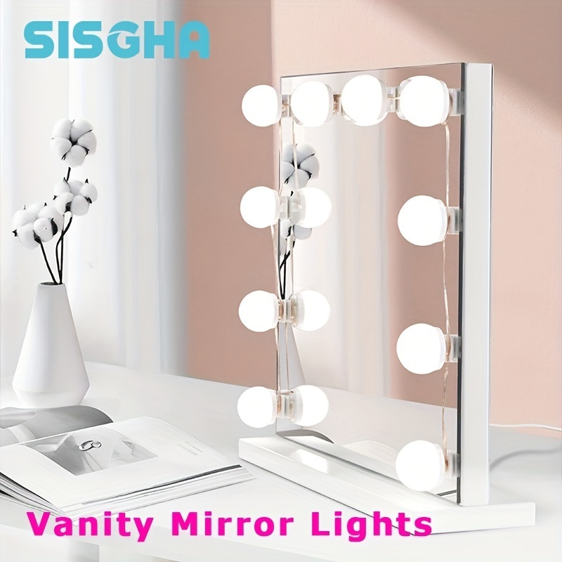Espejo de tocador de baño, espejo de maquillaje con luz LED, aumento de  espejo de tocador de doble cara, alimentado por enchufe (8 pulgadas), color