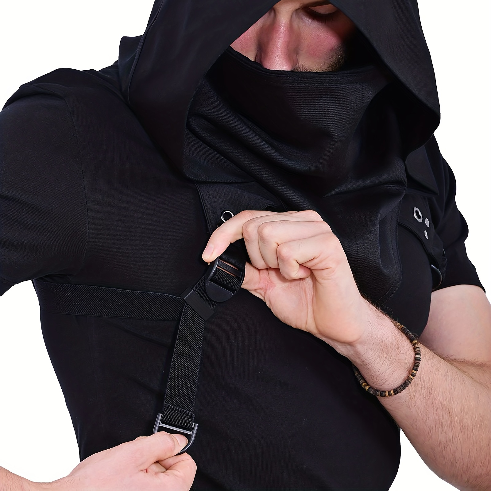 1pc Mens Punk Cowl Hood Scarf Half Cyberpunk Mask Assassin Costume Hoodie  Black Cloak, Free Shipping On Items Shipped From Temu