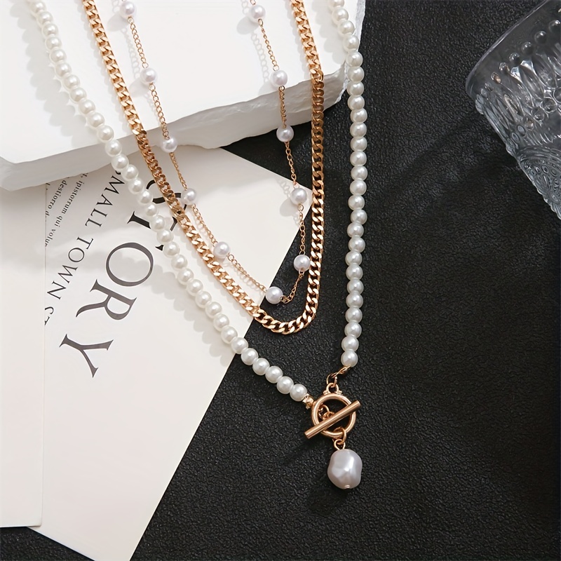 Buy Layer Gift Choker Imitation Pearl Necklace Men Clavicle Chain