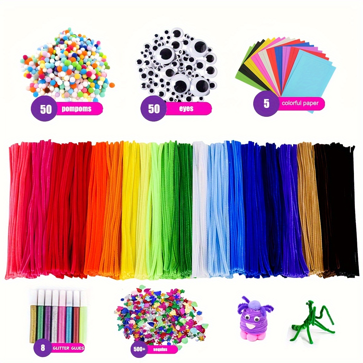 50/100pcs Glitter Chenille Stems Pipe Cleaners Plush Tinsel Stems Wired  Sticks Kids Educational DIY Craft Supplies Toys Craf