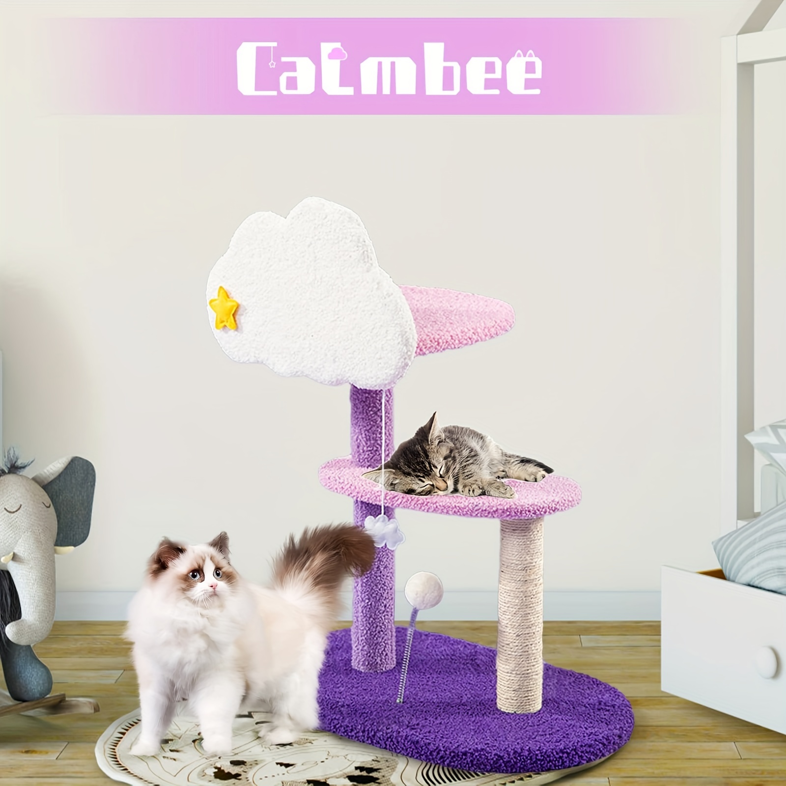 Cat Tree Cat Tower Cat Scratching Post Cat Climbing Tower For Indoor Cats Purple Pink Cat Activity Trees Jumping Platform details 1