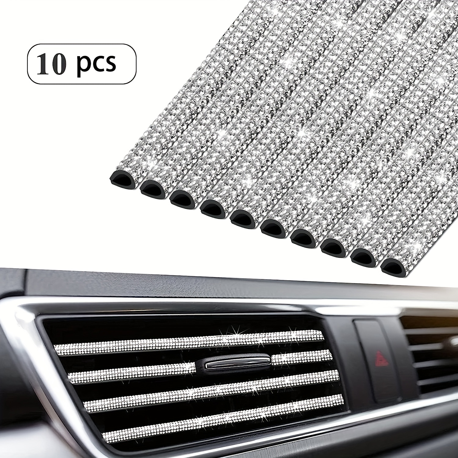 10pcs Sparkling Pink Rhinestone Car Vent Trim Strips - Durable Plastic, Glam Bling Air Conditioner Outlet Decorations for Stylish Interior Upgrade, Car Air Vent Accessories