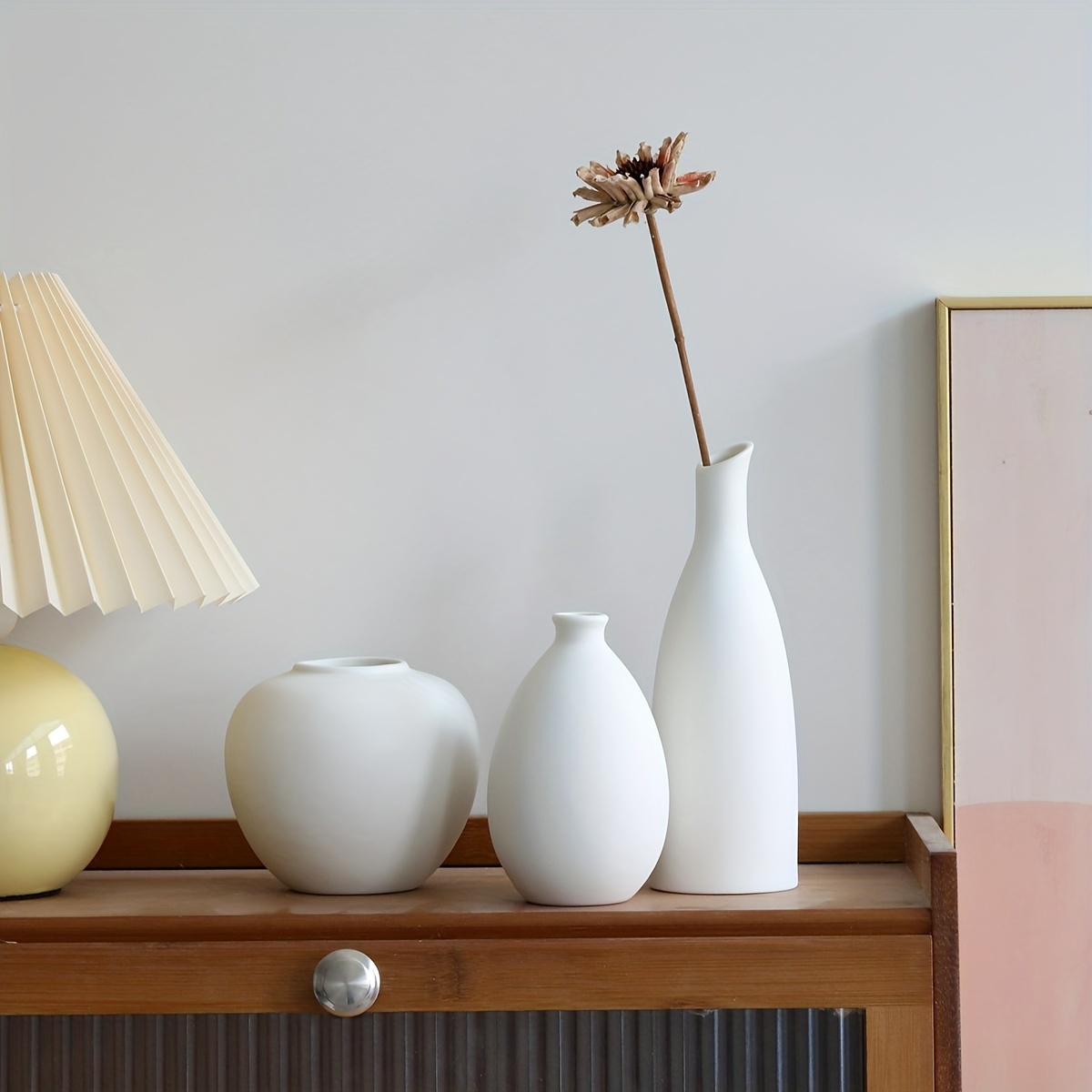 Jarrón de cerámica beige para decoración del hogar, juego de 3 jarrones de  flores pequeños para granja rústica moderna, jarrón decorativo neutro para