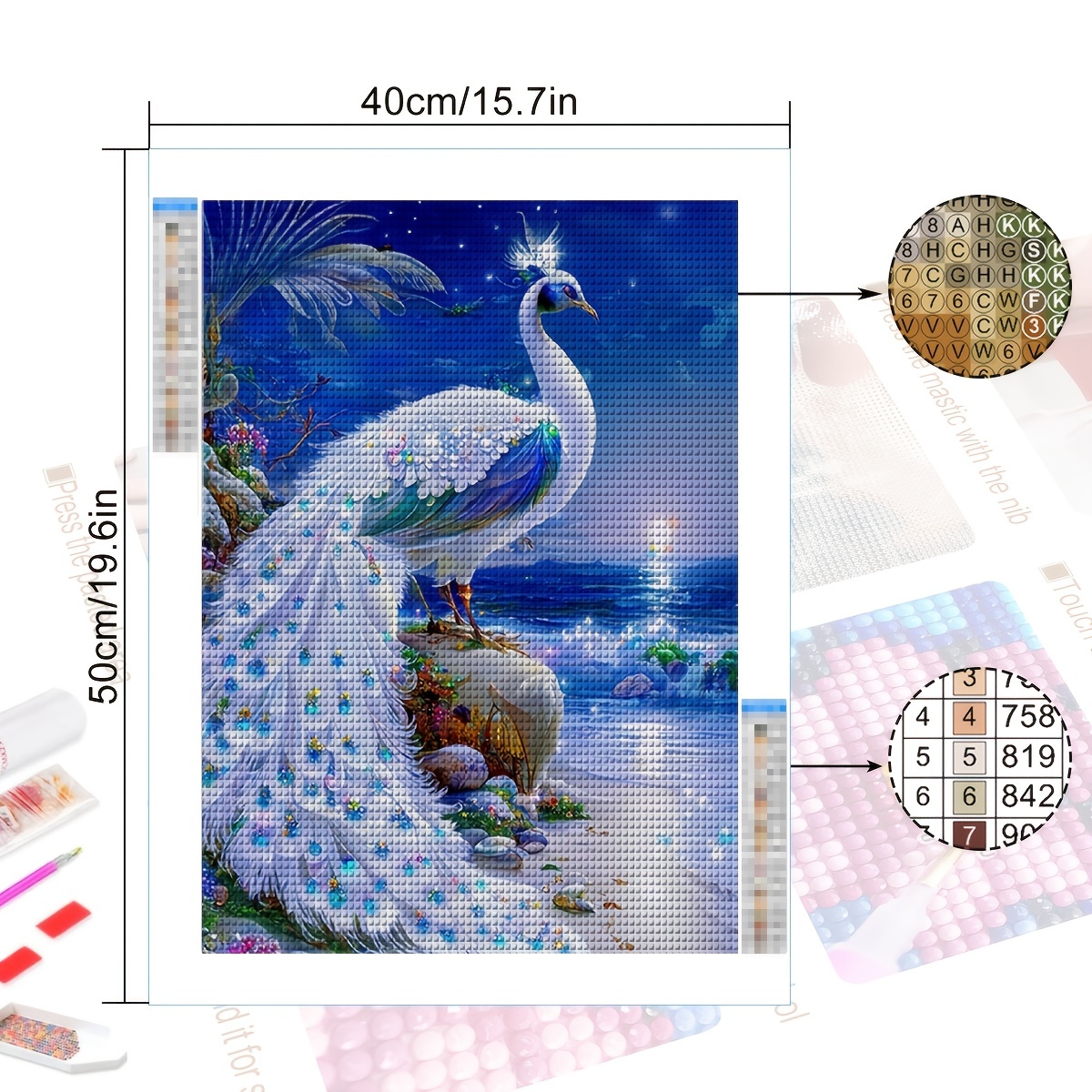 5D Diamond Painting Baby Blue Peacock Kit