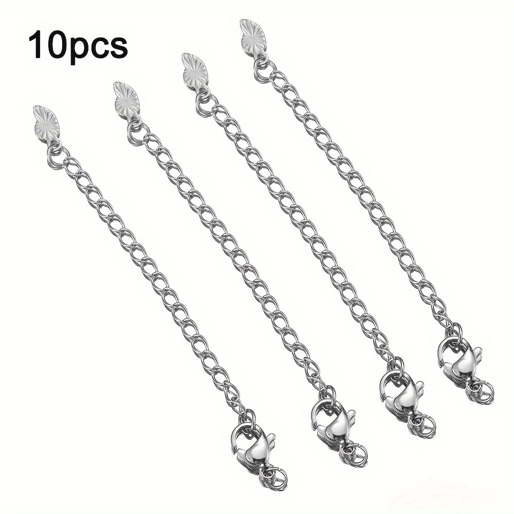 10pcs/lot Stainless Steel Extension End Chain DIY Bracelet Necklace Tail  Chain Lobster Clasp Extender Chains