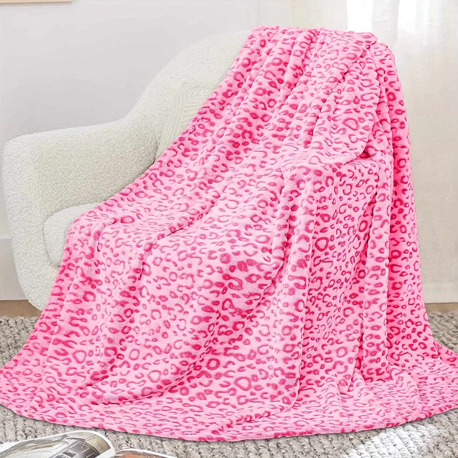 

1pc Soft And Fluffy Leopard Print Throw Blanket For Couch, Bed, Sofa, Office, Living Room, Camping - Jacquard Fleece And Flannel Blanket For Cozy Comfort