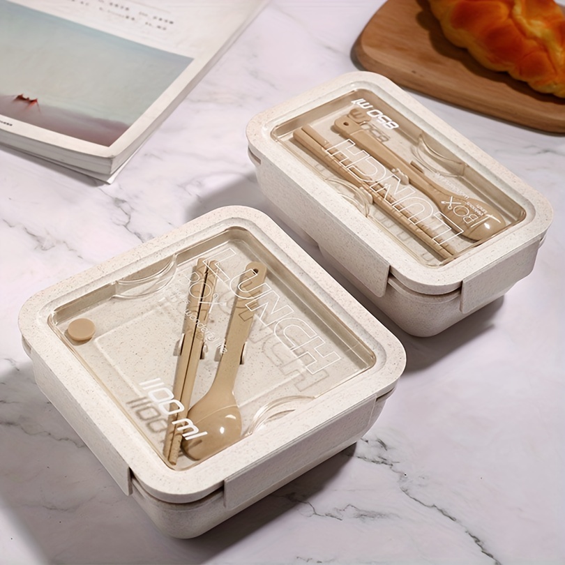 850/1100Ml Wheat Straw Lunch Box with Spoon Chopsticks Microwave