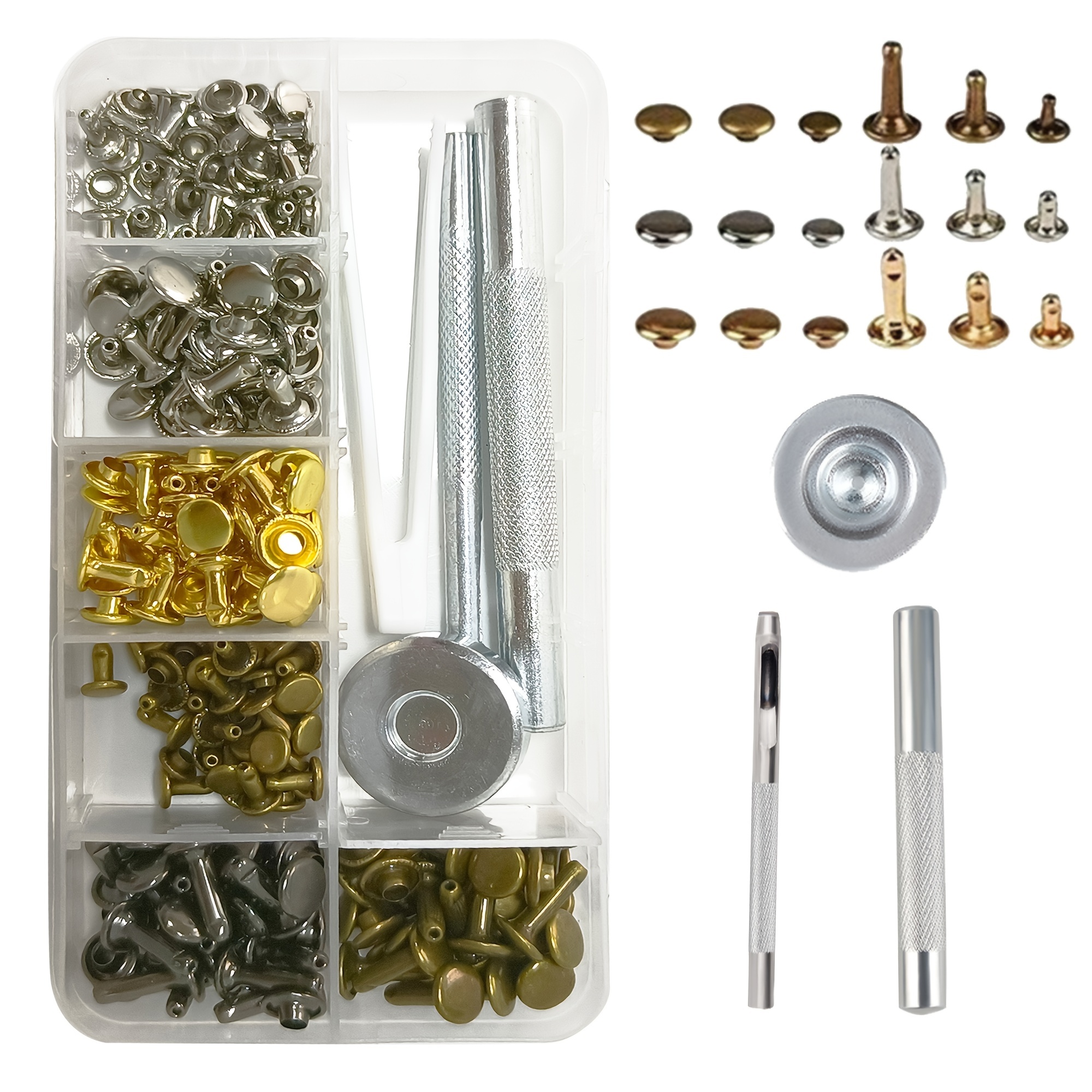 120 Sets Leather Rivets With Fixing Tool Kit Double Cap Rivet Metal Studs