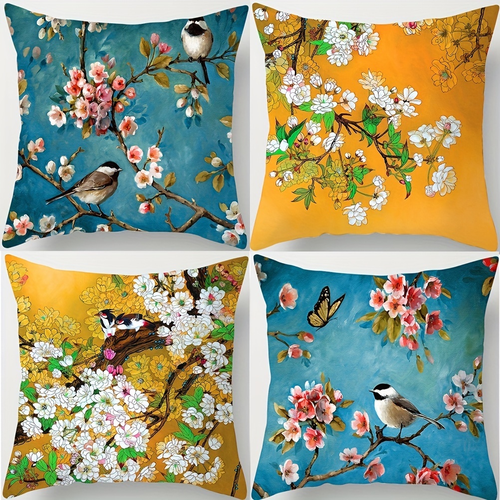 

1pc Flower Bird Printing Pillowcase Square Pillowcase Home Office Decor Pillowcase, No Pillow Core
