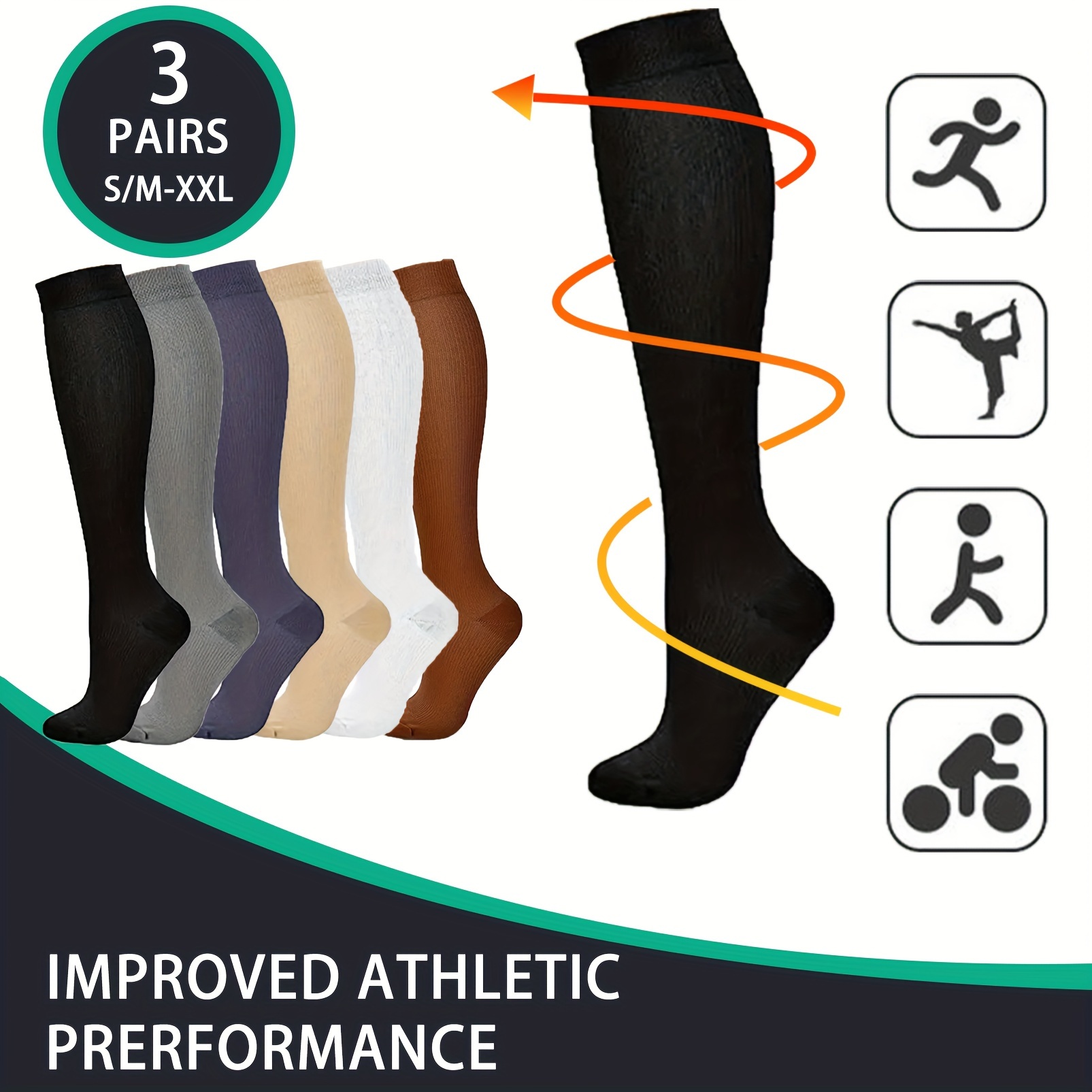 Sports Socks Knee High Compression Socks 15 25 Mmhg Thermal - Temu