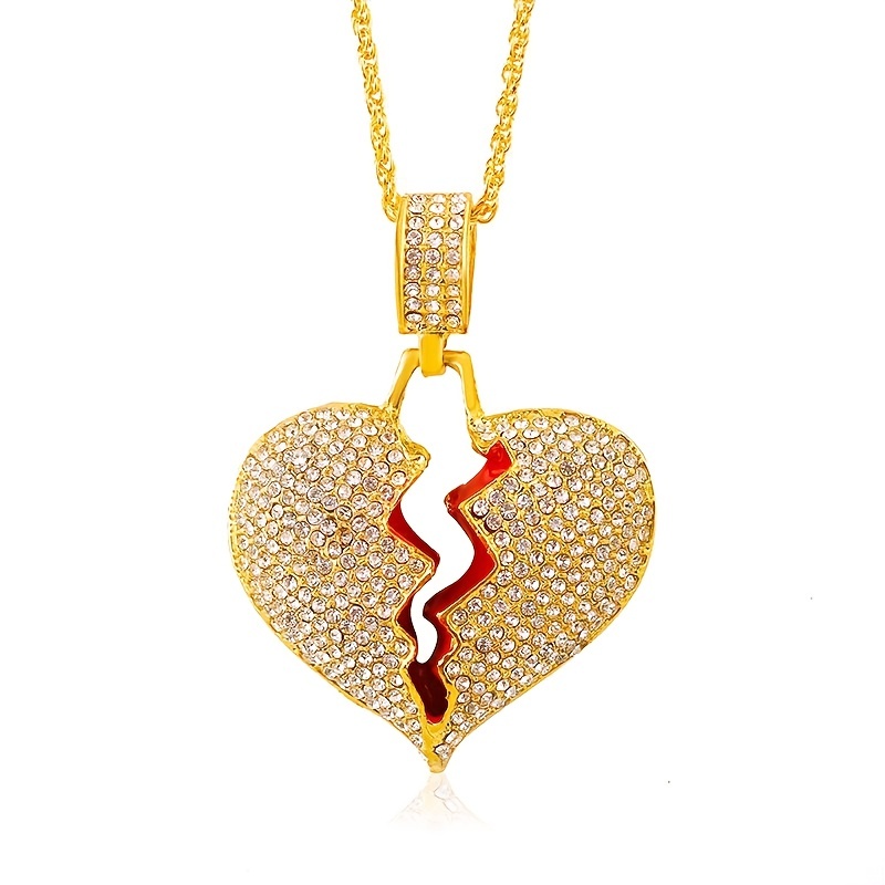 Men's Rhinestone Cracked Love No Love Pendant Hip Hop Necklace - Temu