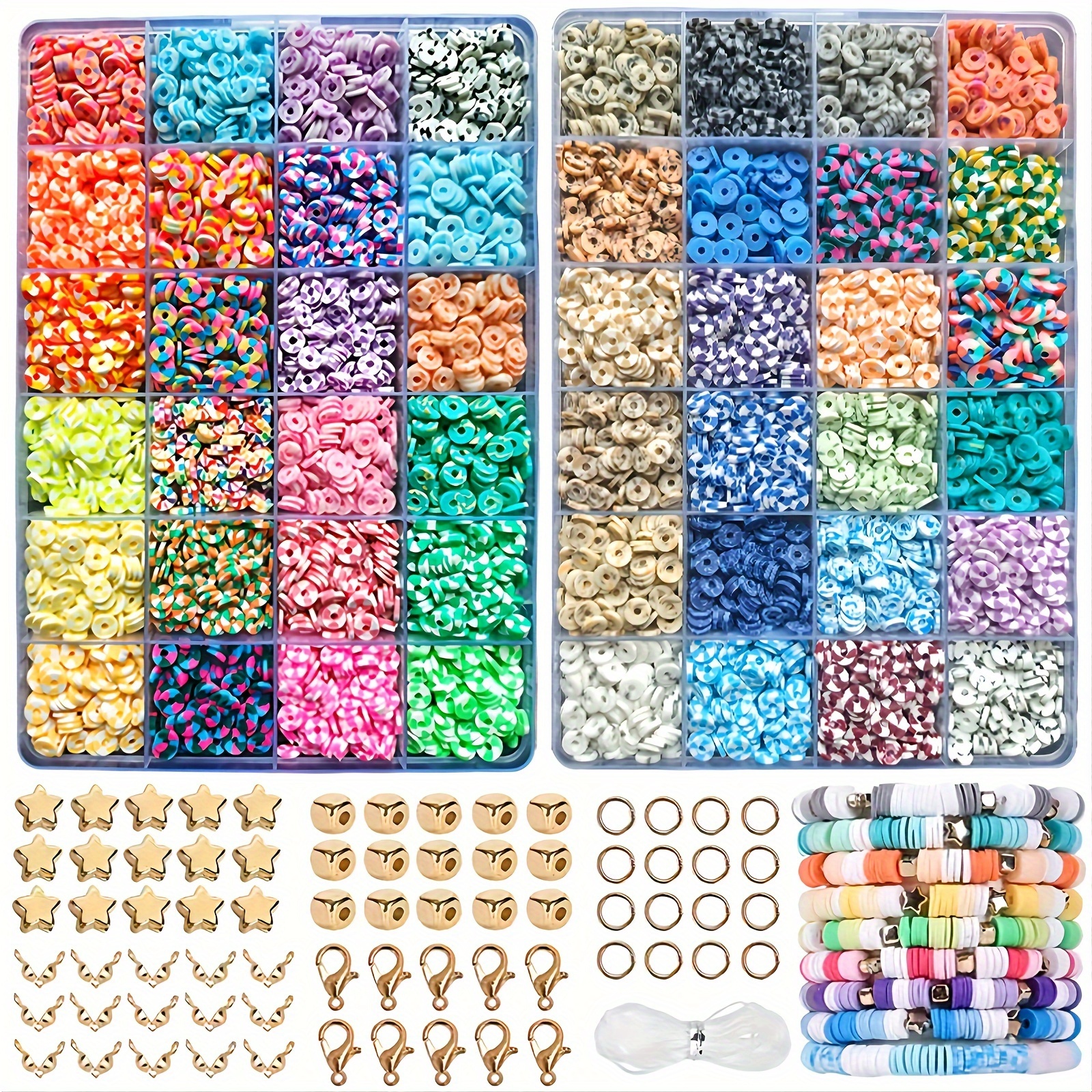 4800pcs Clay Beads for Bracelet Making 48 Colors Flat Round