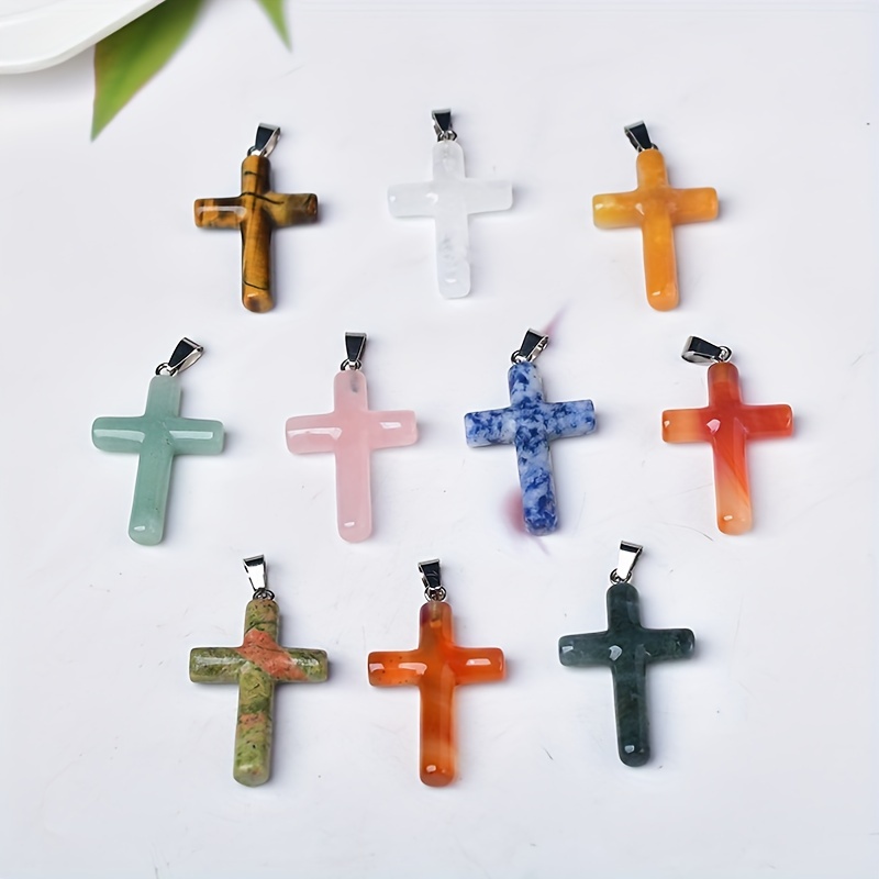 Natural Mixed Crystal Cross Necklace Pendant