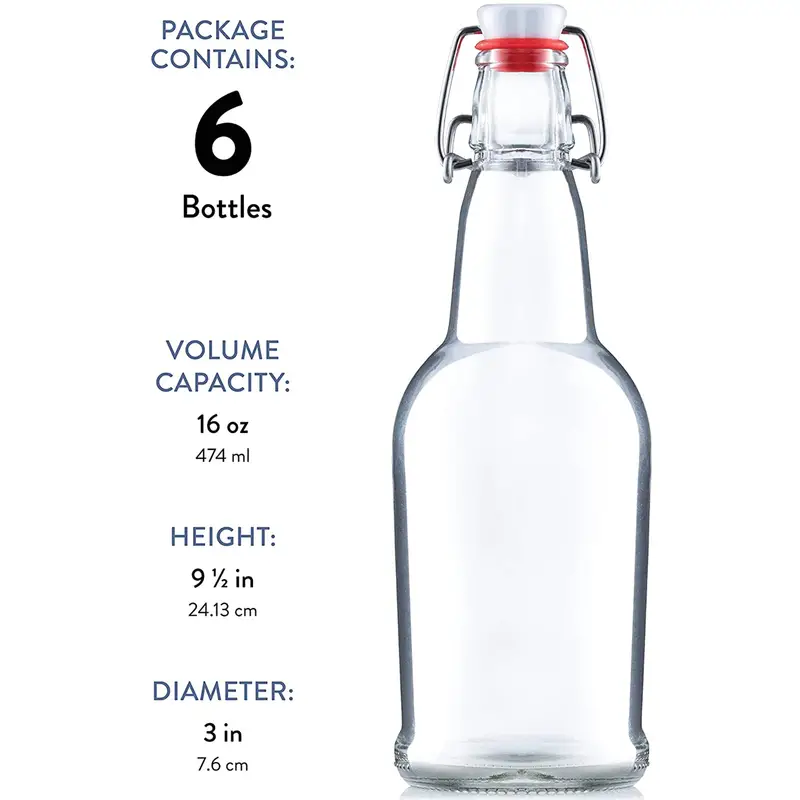 Flip Top Glass Bottle [500 ml/ 16 fl. oz.] [Pack of 6] Reusable